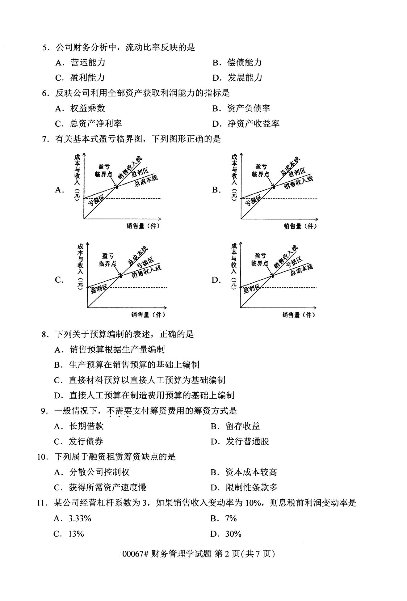 2020年10月贵州高等教育自学考试财务管理学00067真题