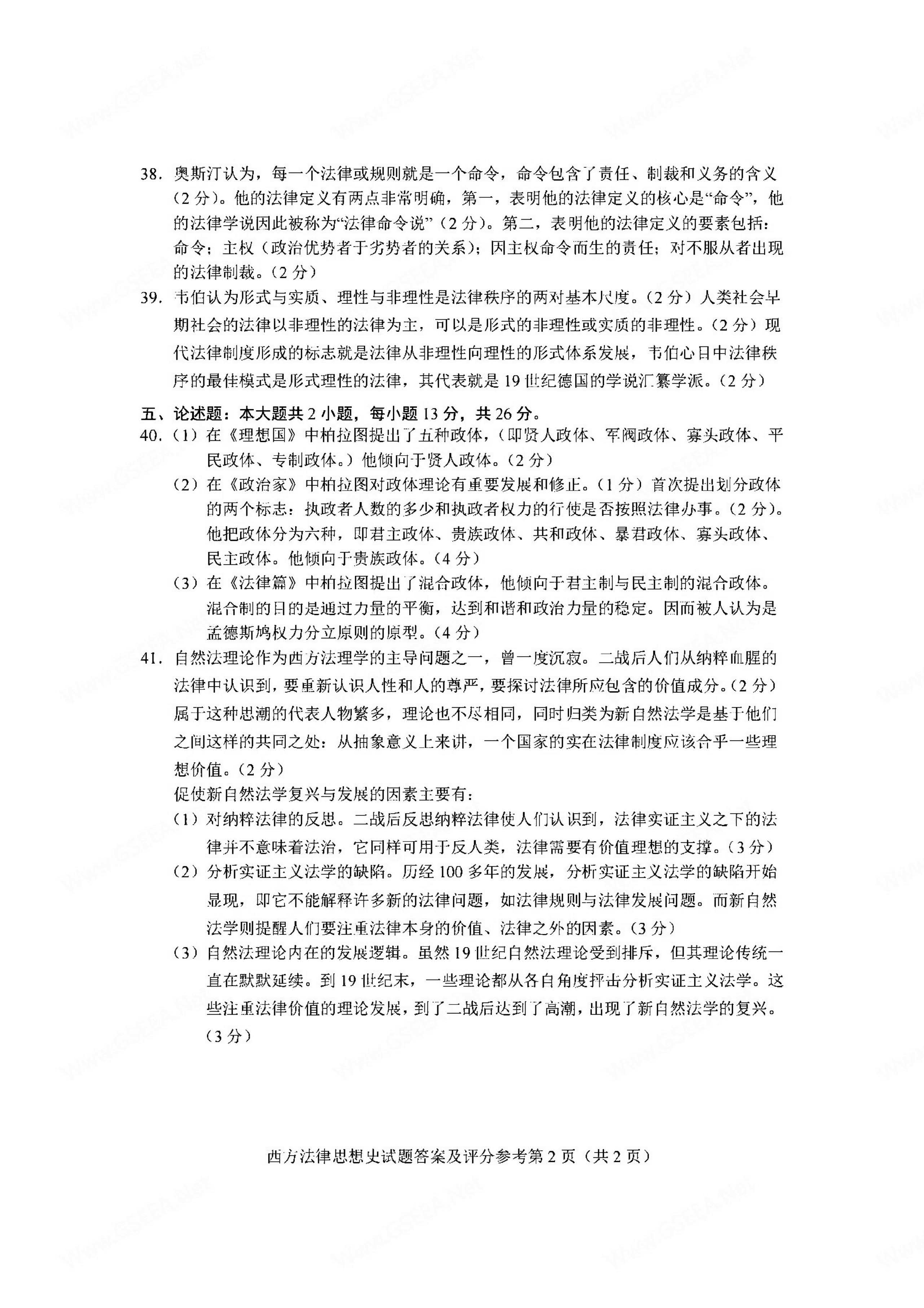 2021年04月贵州自考00265西方法律思想史真题及答案