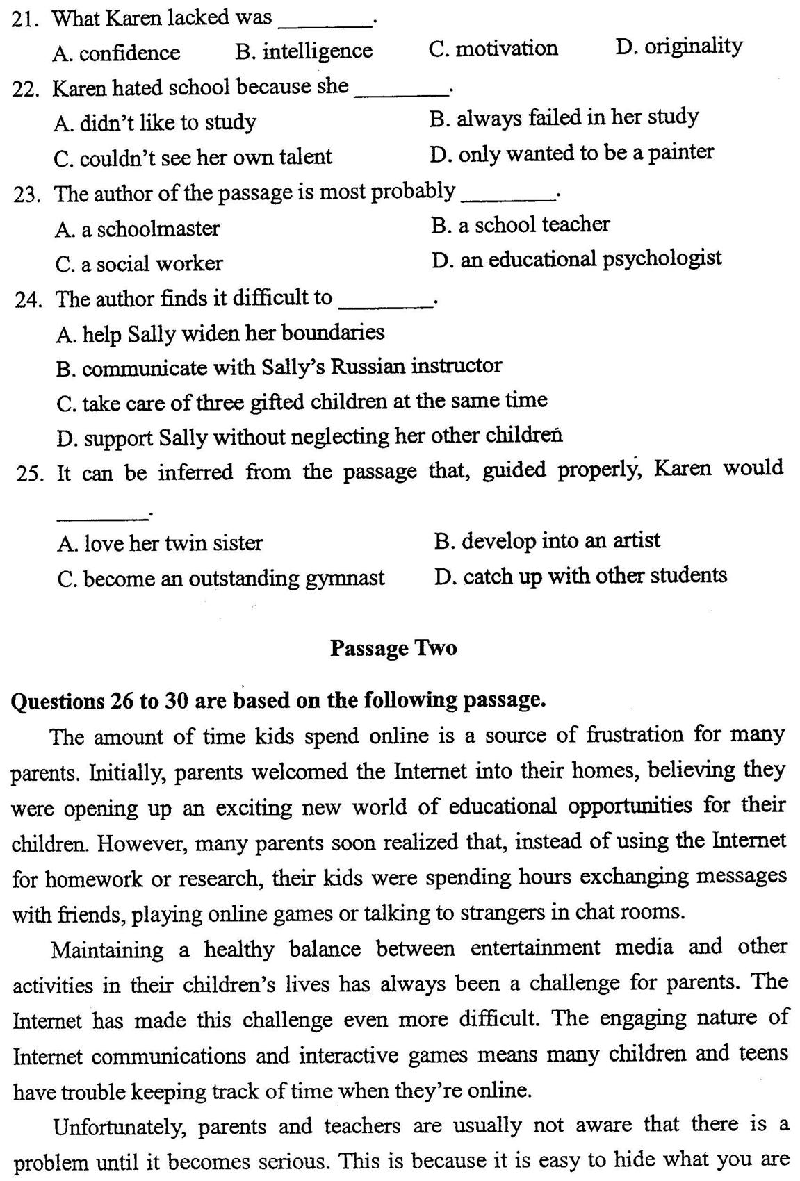 贵州省2011年10月自考00015英语二