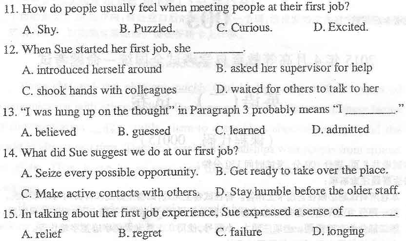 贵州省2015年04月自学考试00015英语二真题答案