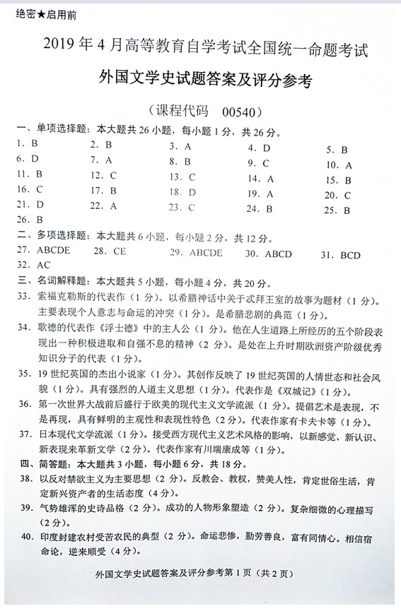 2019年04月贵州自考真题及答案