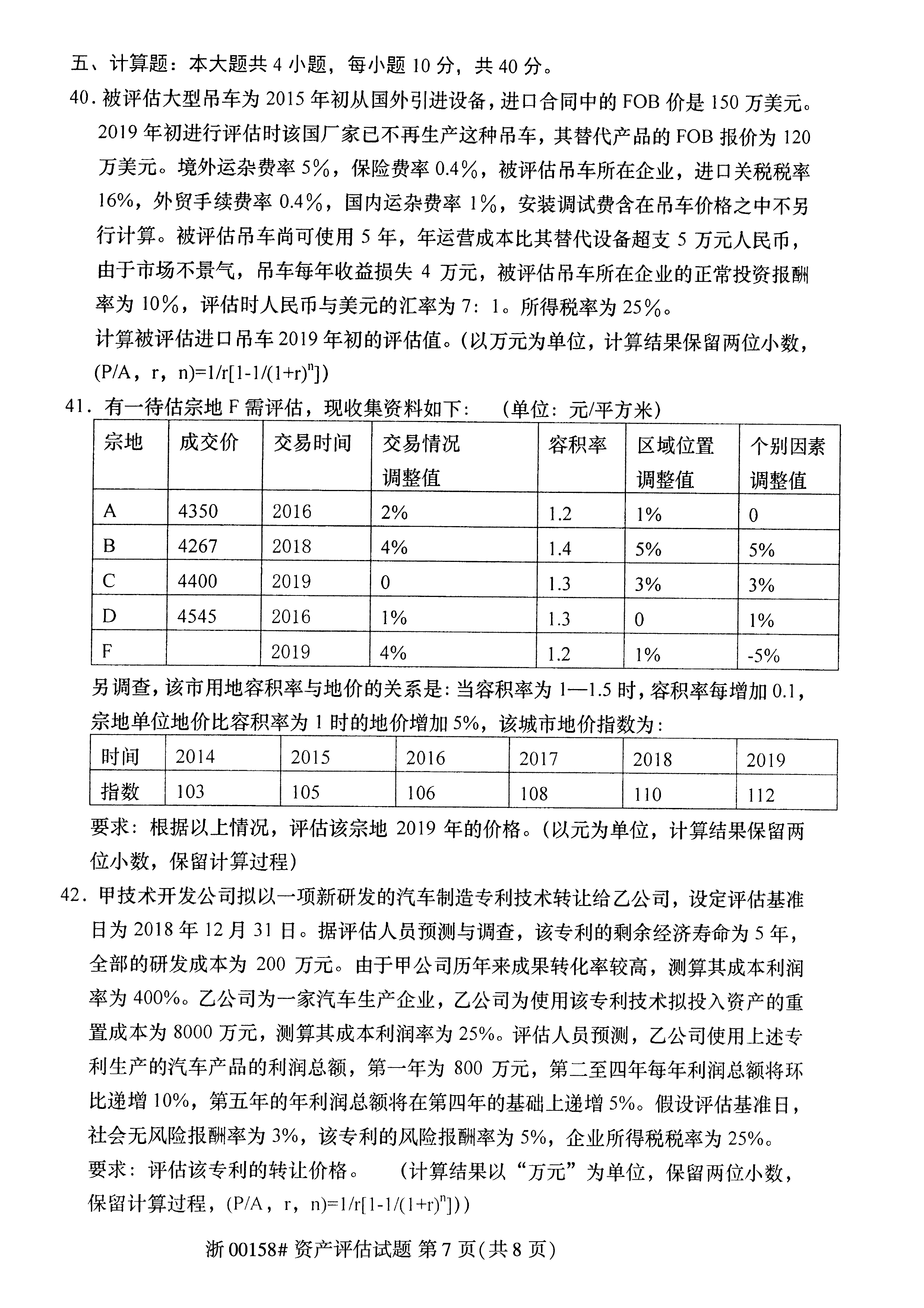 2021年04月贵州自考00158资产评估试题及答案