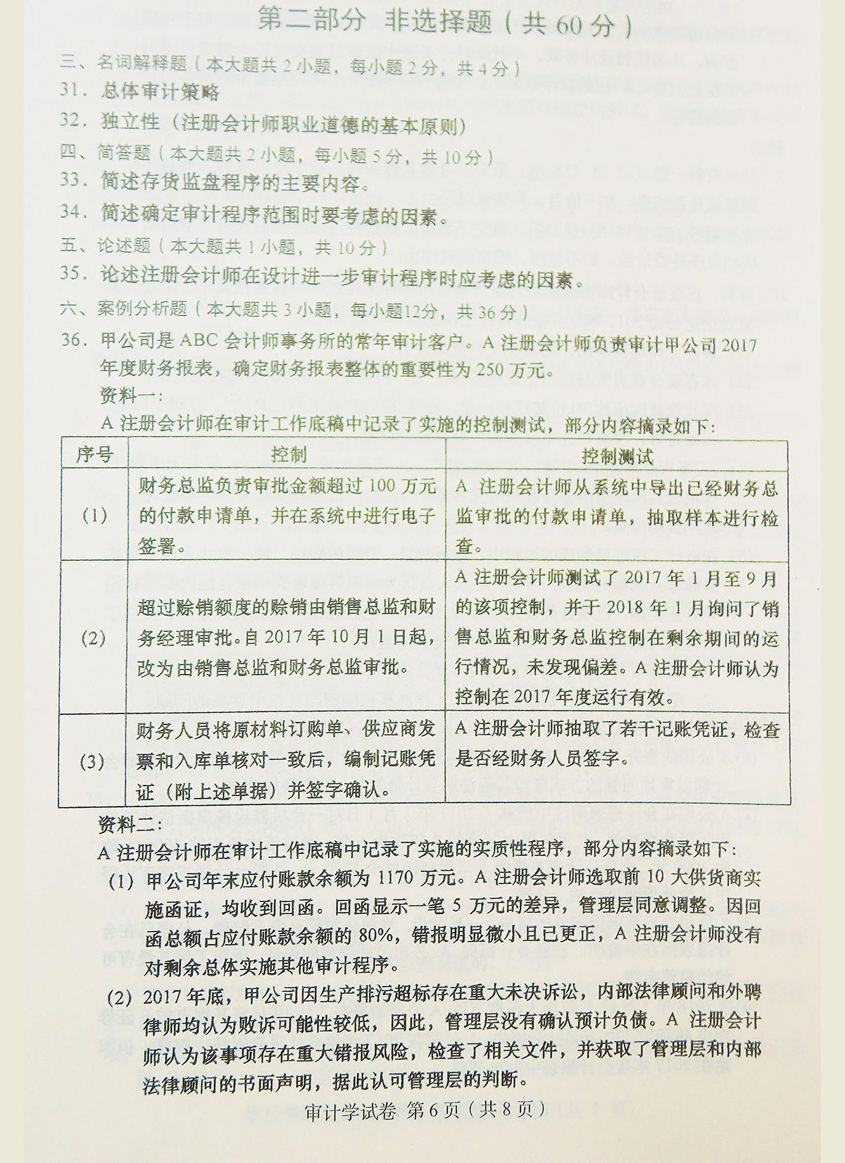 贵州省2018年04月自学考试00160审计真题及答案