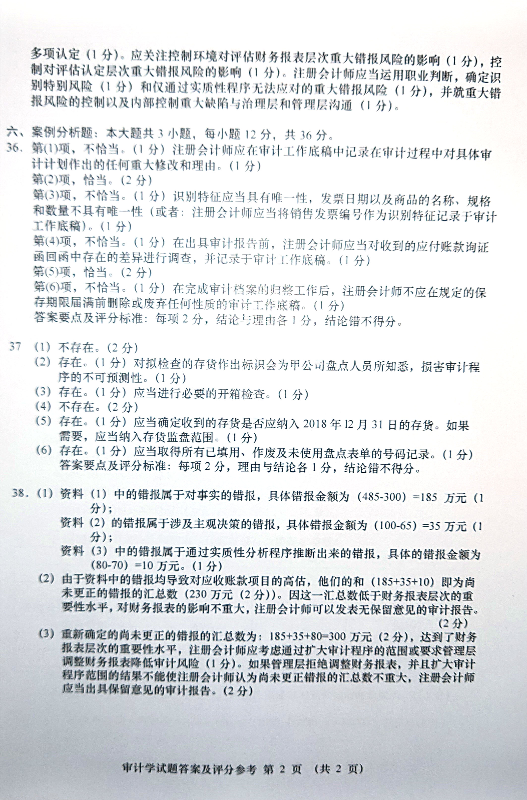 2019年04月贵州自考00160审计真题及答案