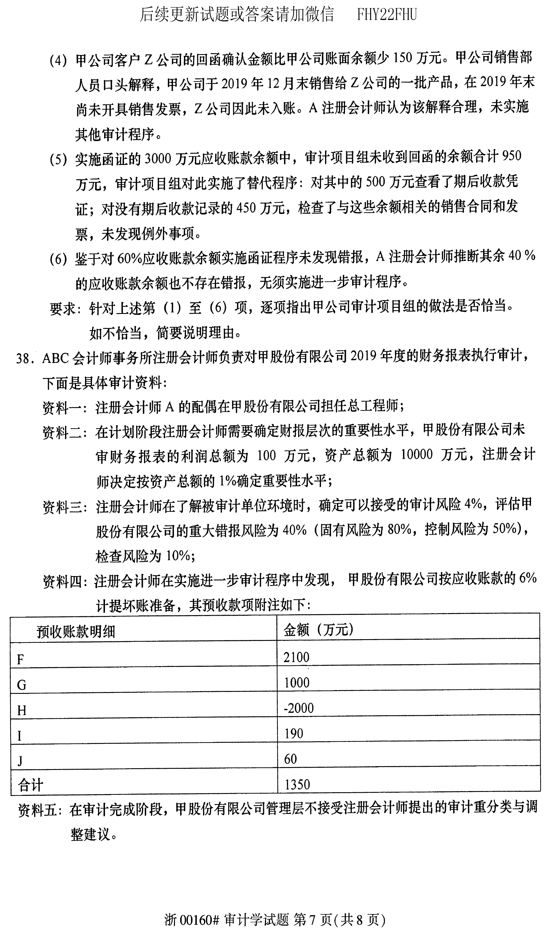 贵州省2020年08月自学考试00160审计真题及答案