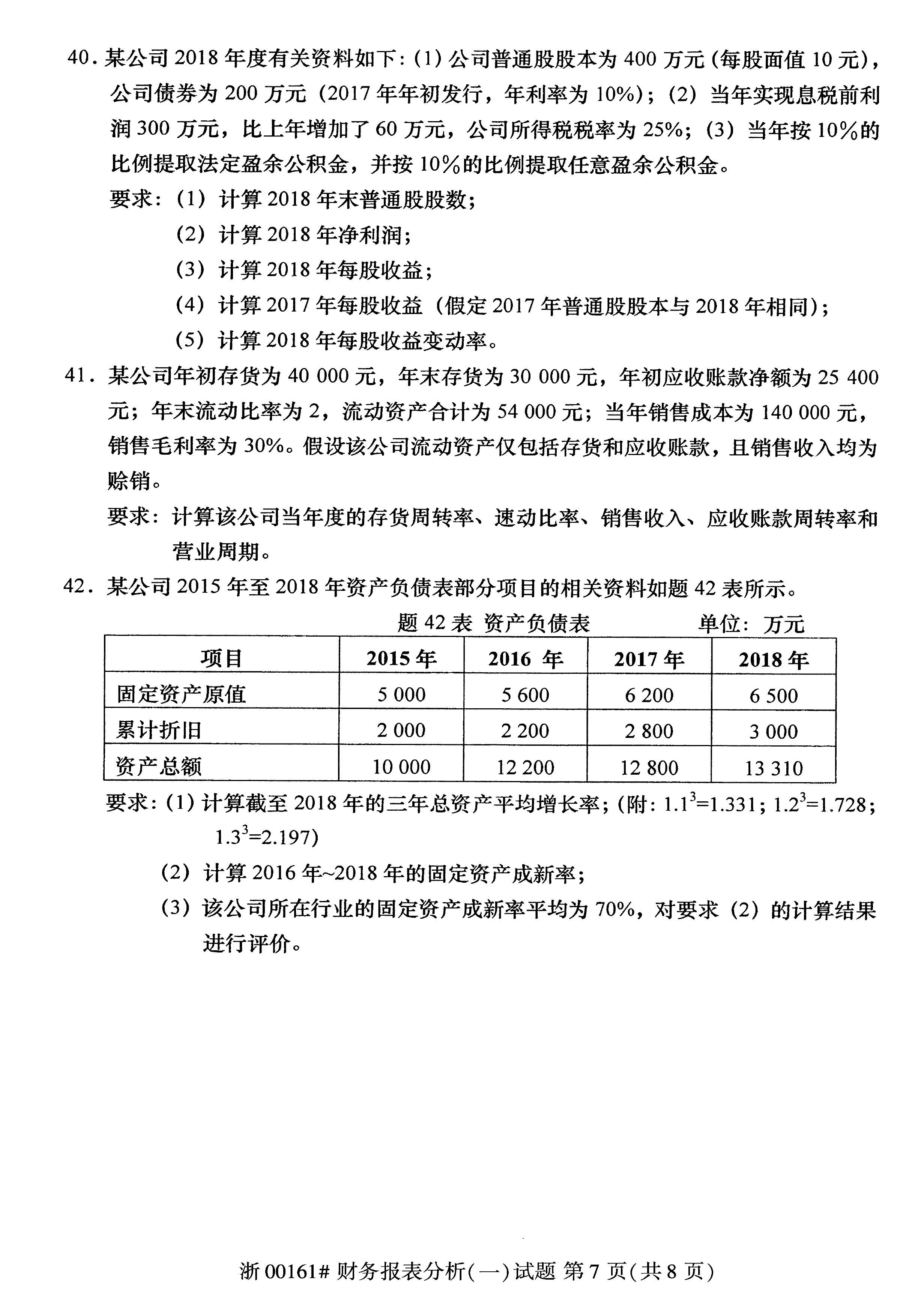 2020年10月贵州省自学考试00161财务报表分析真题及答案