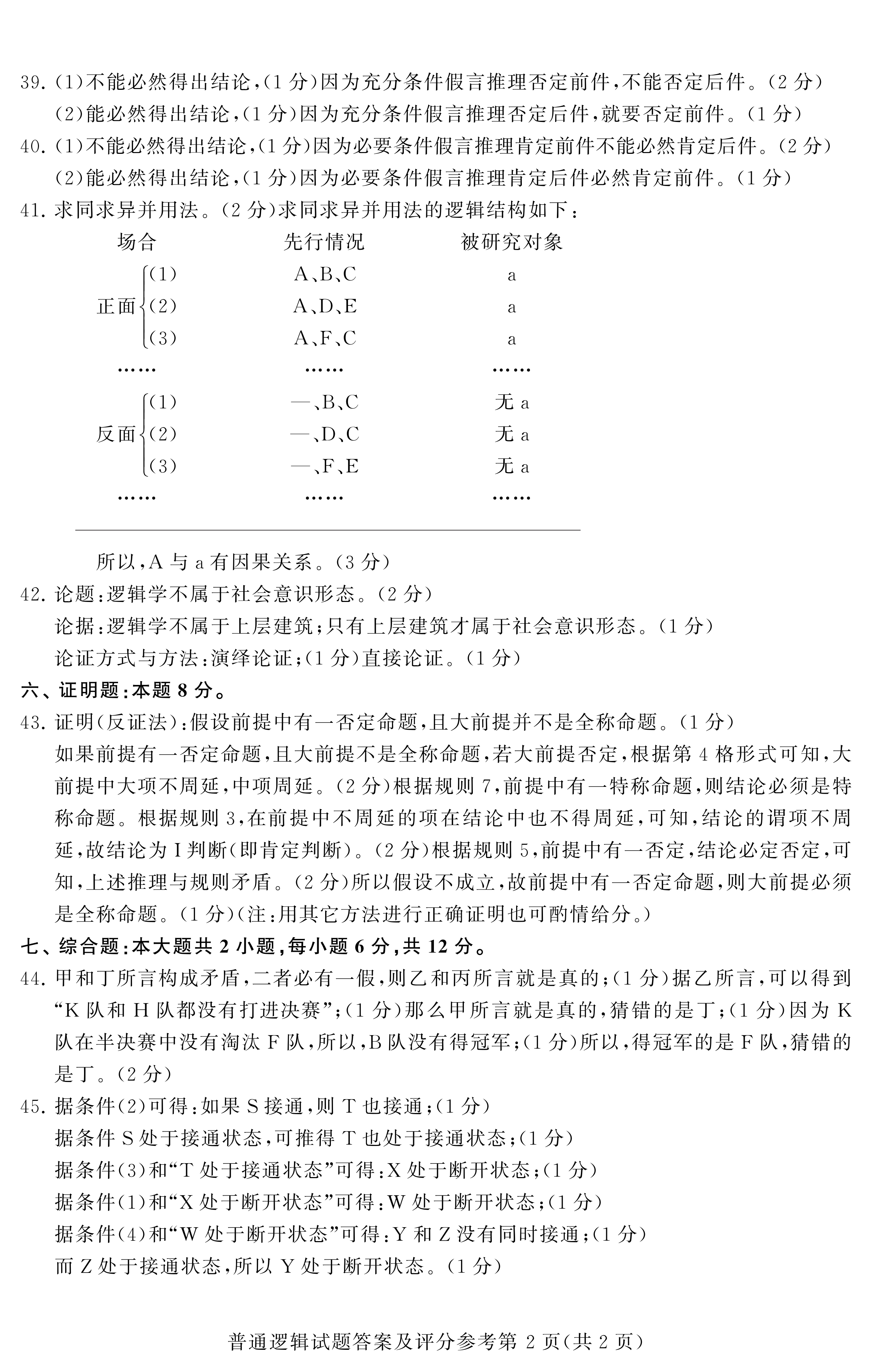 2020年08月贵州省自考00024普通逻辑
